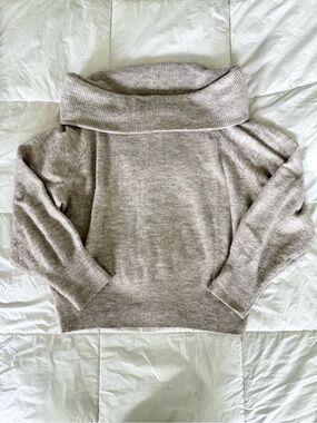 H&M Off-Shoulder Foldover Sweater - Taupe